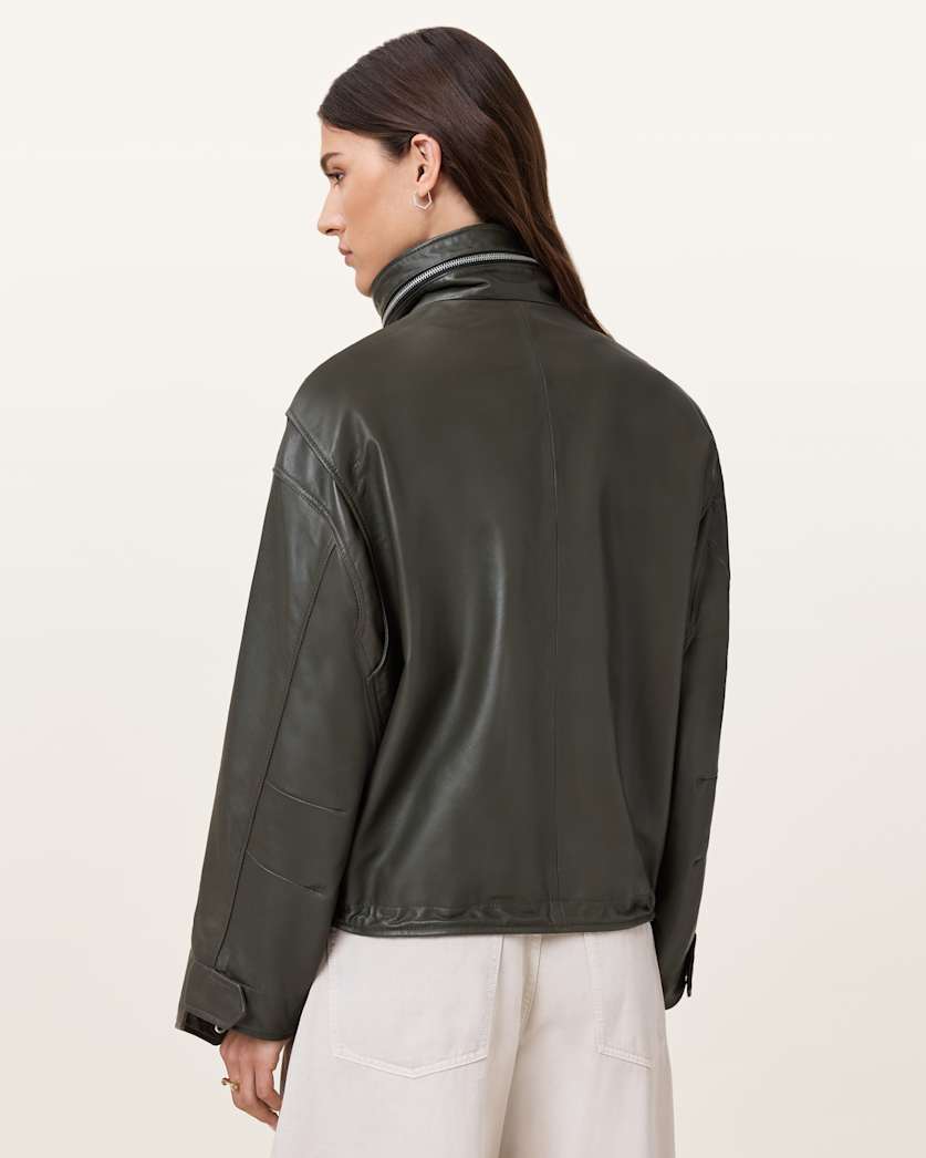 Clay Funnel Neck Cropped Leather Jacket