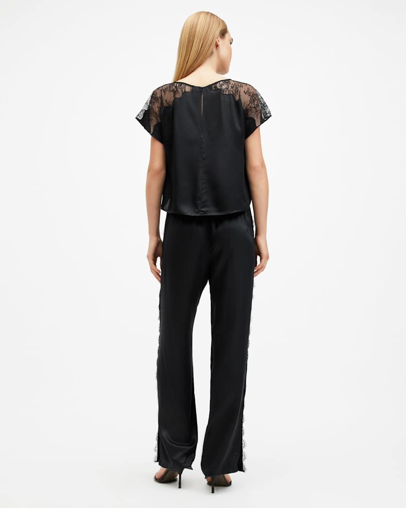 Mari Silk Blend Lace Trim Jumpsuit