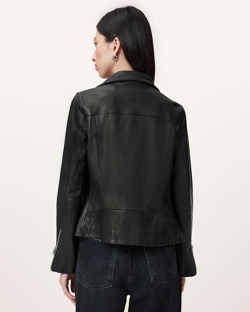 Ellis Leather Funnel Neck Biker Jacket