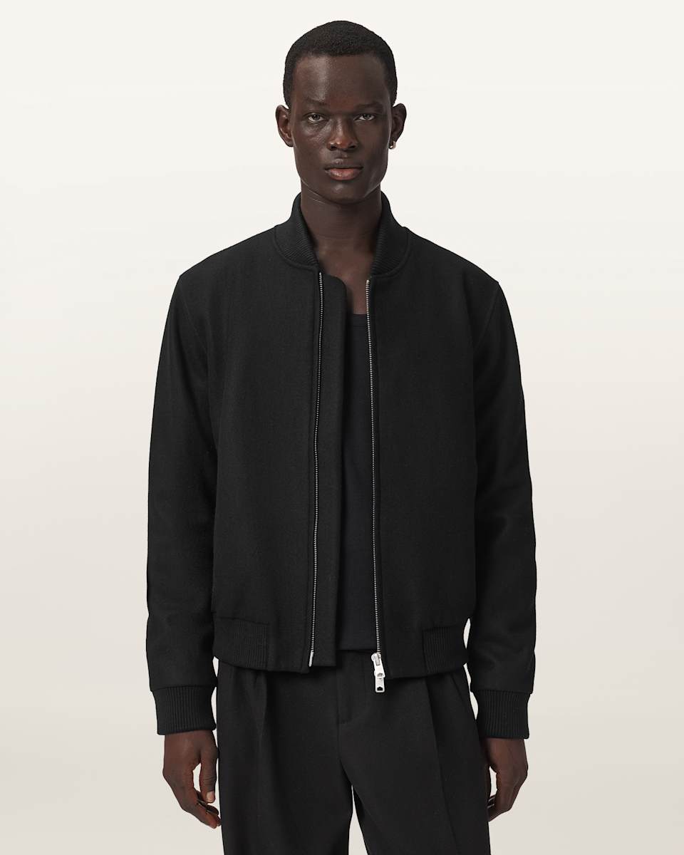 AllSaints Deceit Textured Wool Blend Bomber Jacket