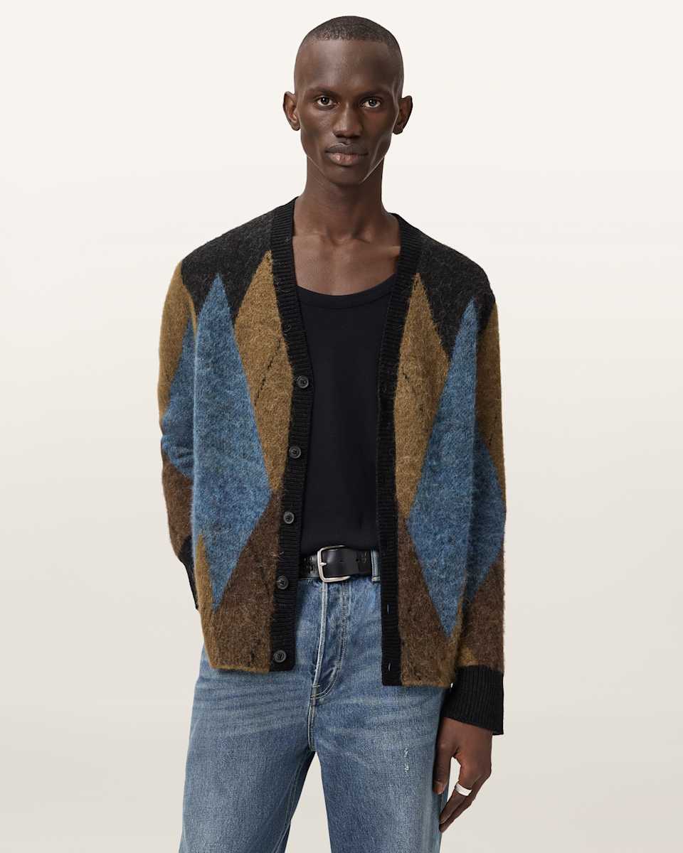 AllSaints Bernie Oversized Argyle Cardigan