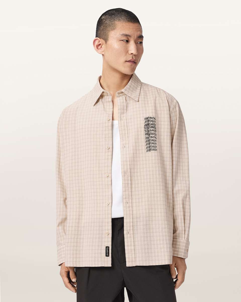 AllSaints Repeater Long Sleeve Oversized Check Shirt