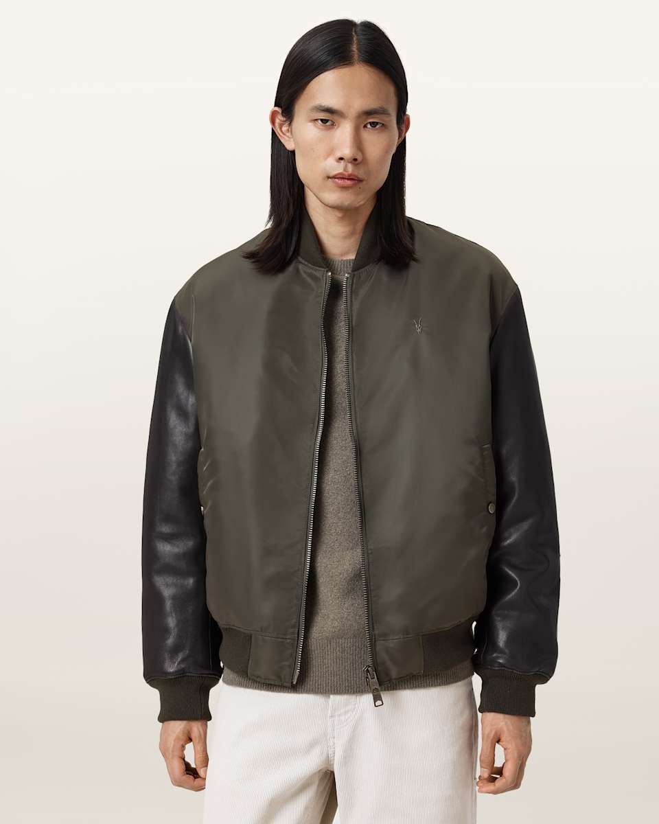 AllSaints Myler Ramskull Leather Bomber Jacket