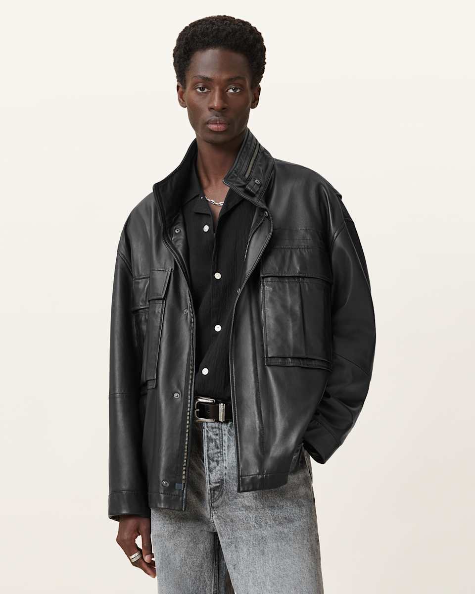 AllSaints Halton Funnel Collar Leather Jacket