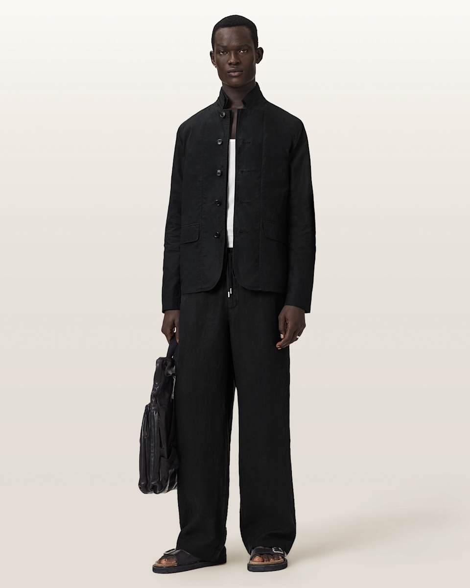 AllSaints Leat Slim Fit Double Breasted Blazer