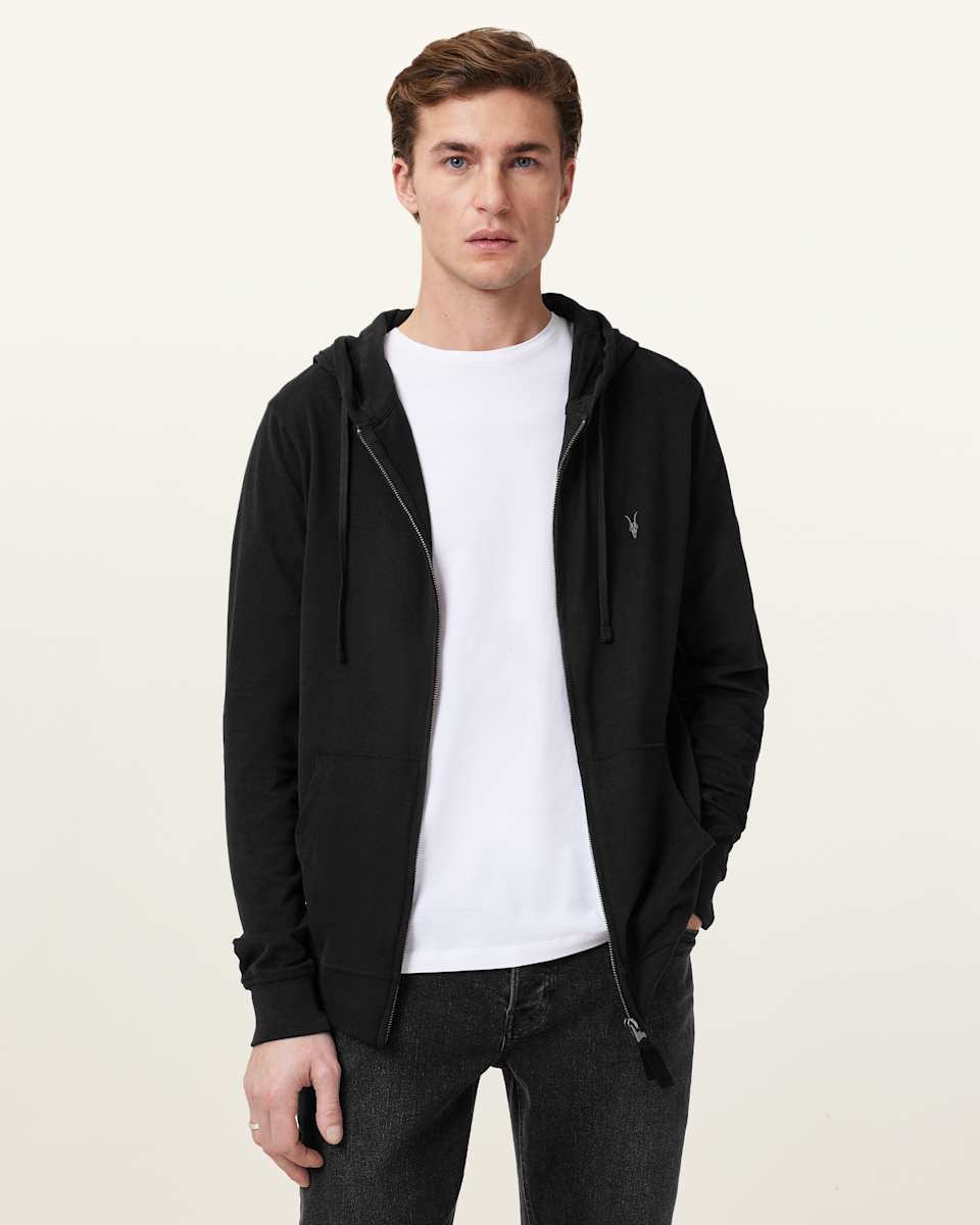 AllSaints Brace Zip Up Brushed Cotton Ramskull Hoodie