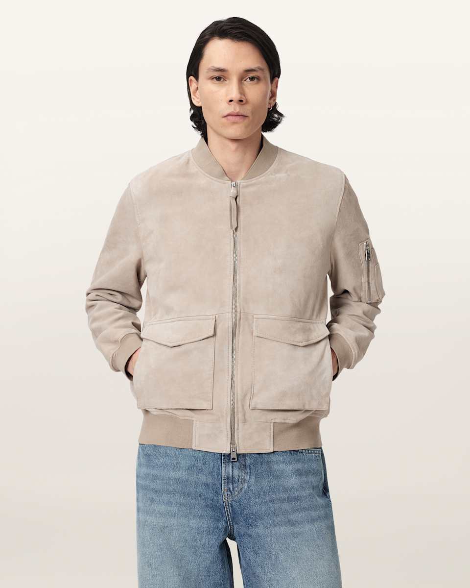 AllSaints Rokko Relaxed Suede Bomber Jacket