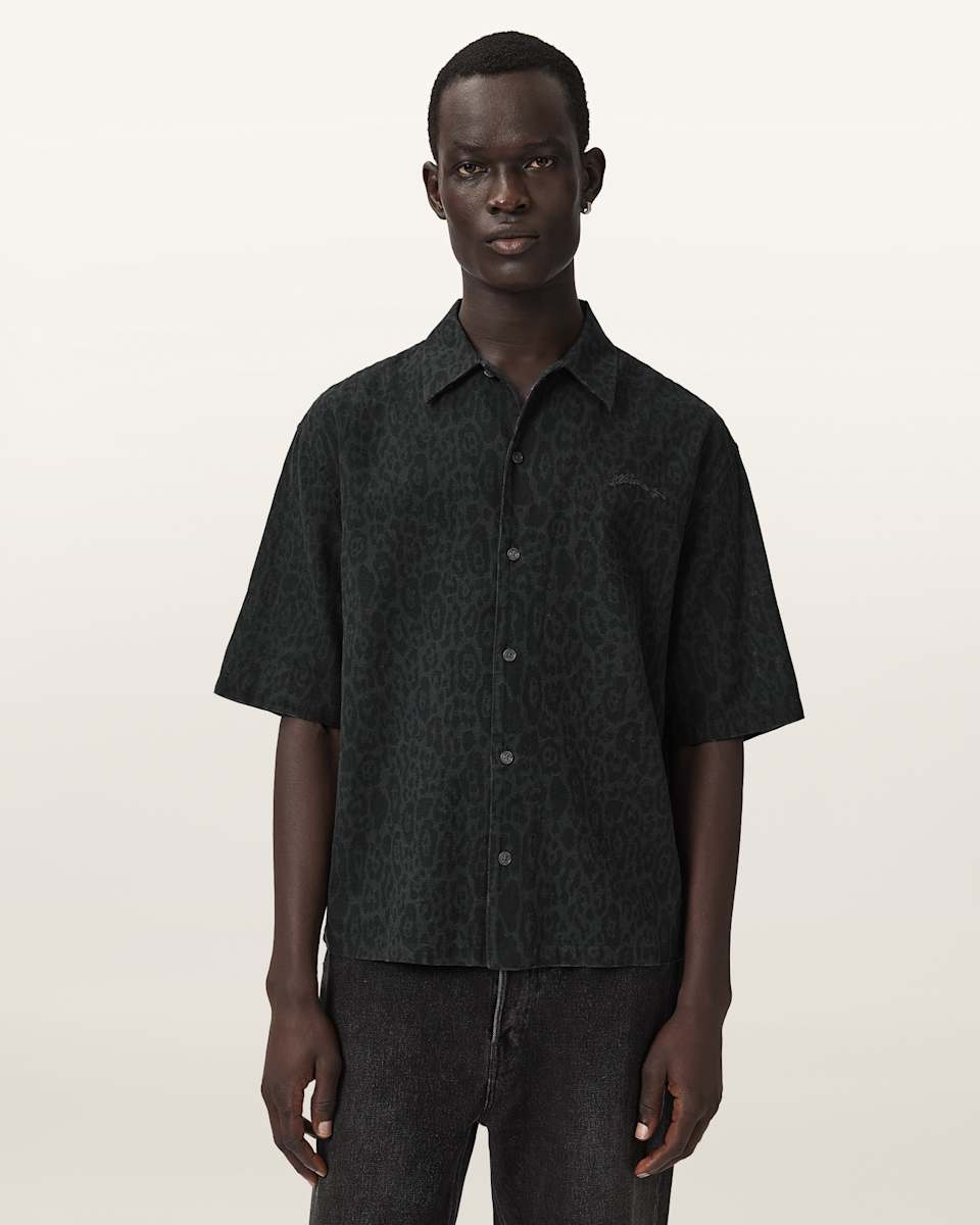 AllSaints Leopardo Oversized Linen Blend Shirt