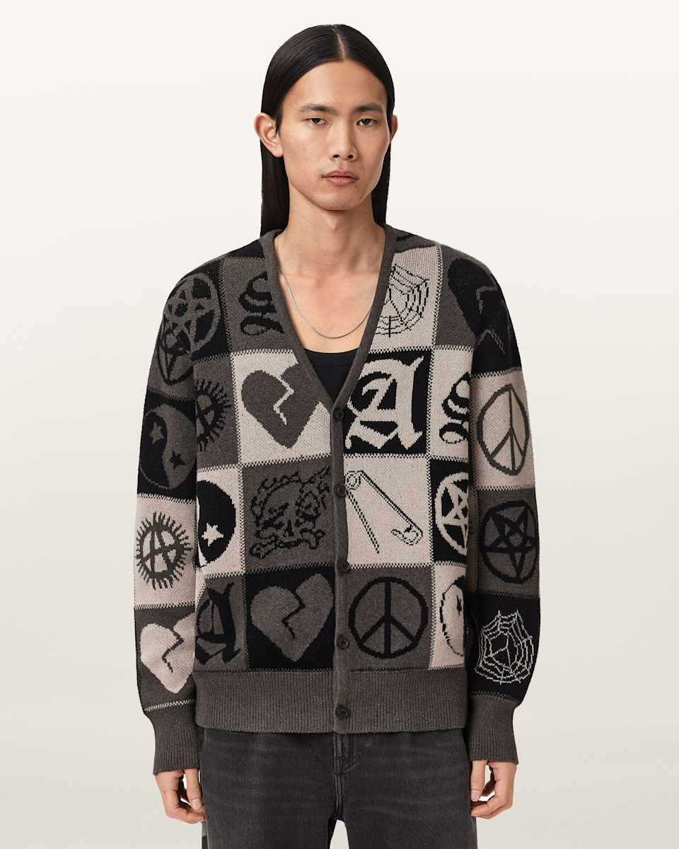 AllSaints Barker Jacquard Cotton Knit Cardigan