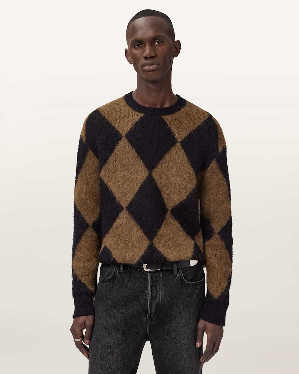 AllSaints Bower Argyle Pattern Sweater