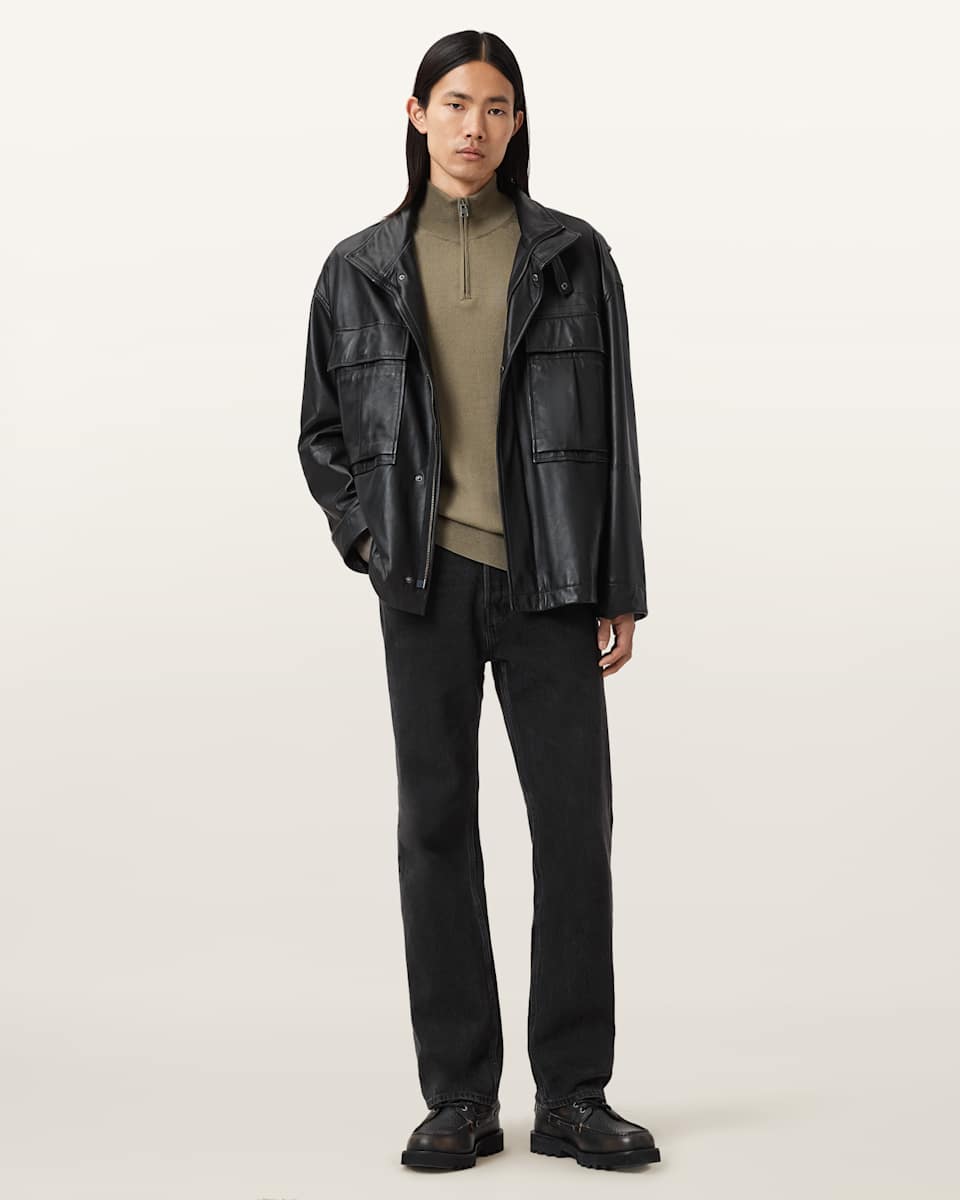 AllSaints Kilburn Zip Funnel Neck Ramskull Sweater