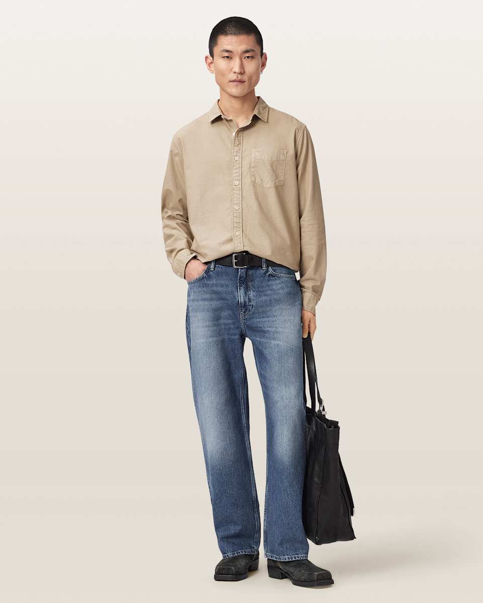 AllSaints Melrose Long Sleeve Cotton Ramskull Shirt