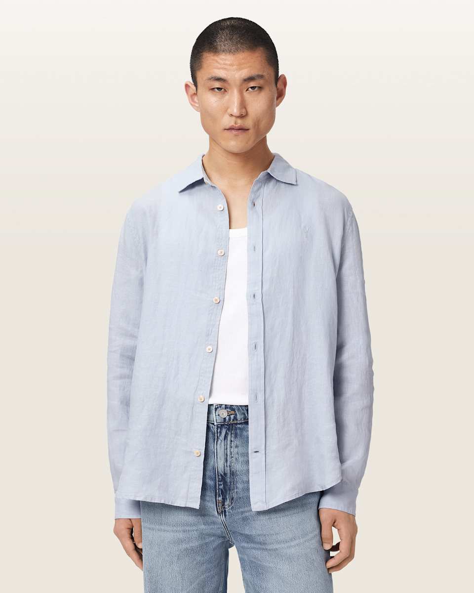 AllSaints Loom Long Sleeve Linen Shirt