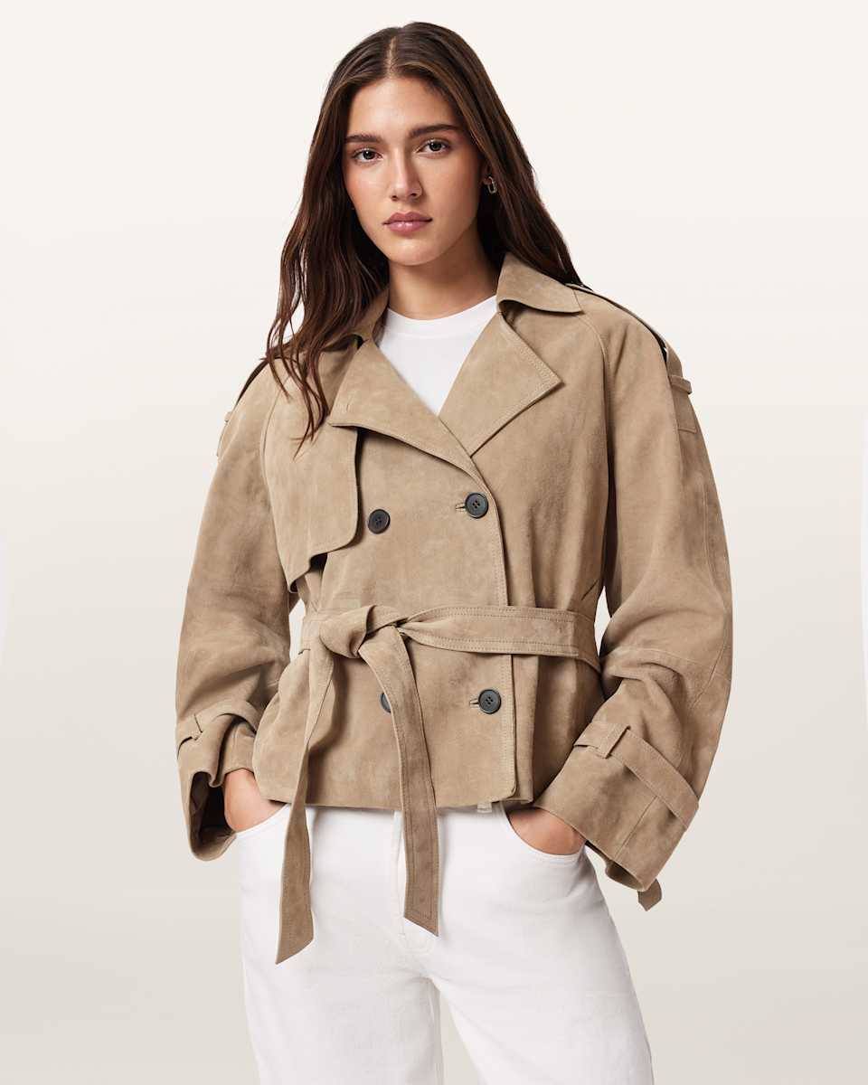 AllSaints Reed Cropped Suede Trench Coat