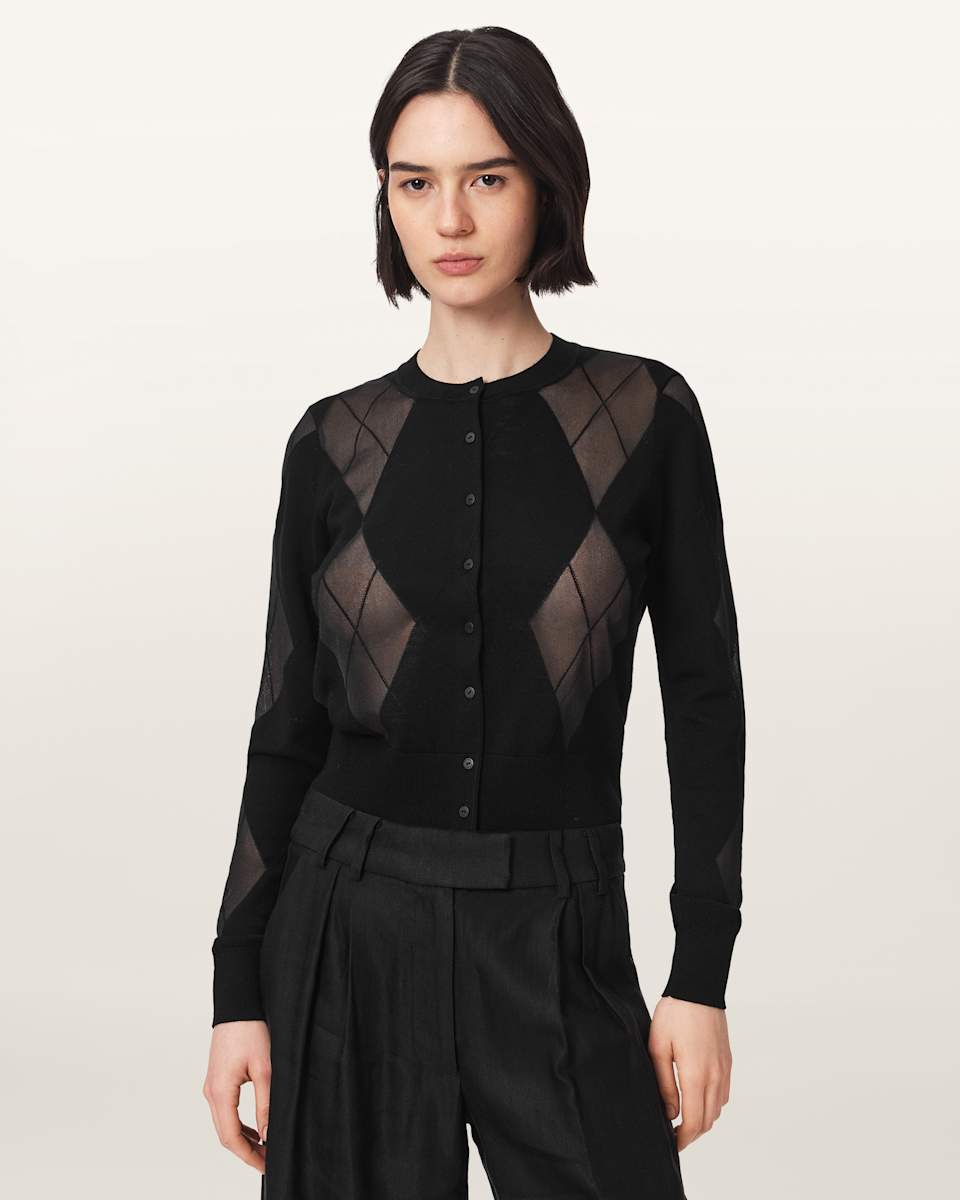AllSaints Bern Wool Blend Argyle Cardigan