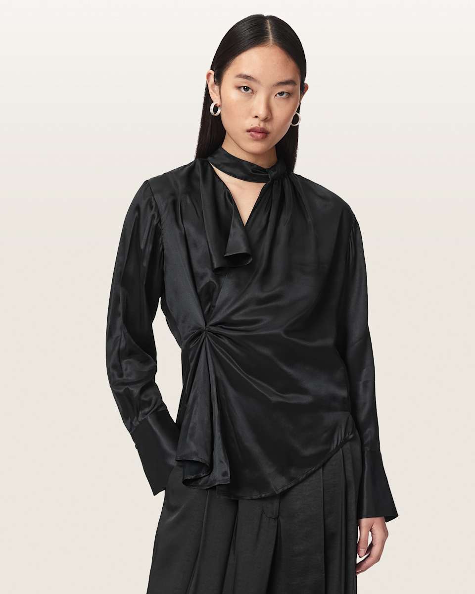 AllSaints Zellie Silk Blend Pleated Top