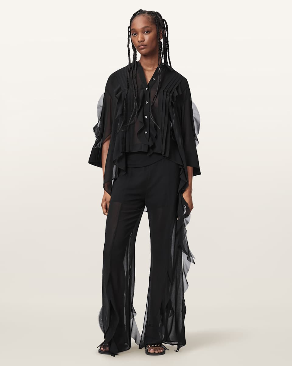AllSaints Minna Flared Frill Detail Pants