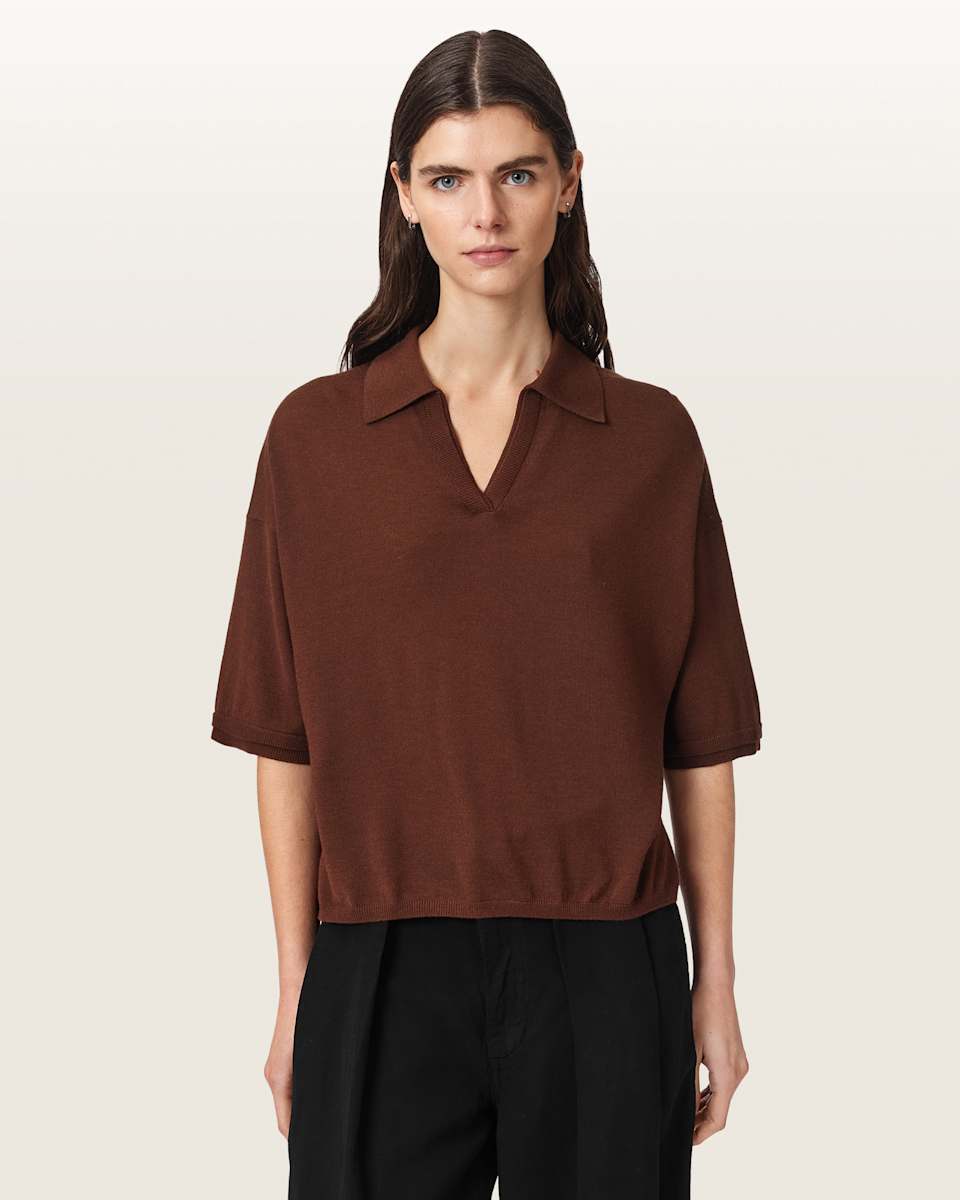 AllSaints Bern Short Sleeve Woven Wool Polo