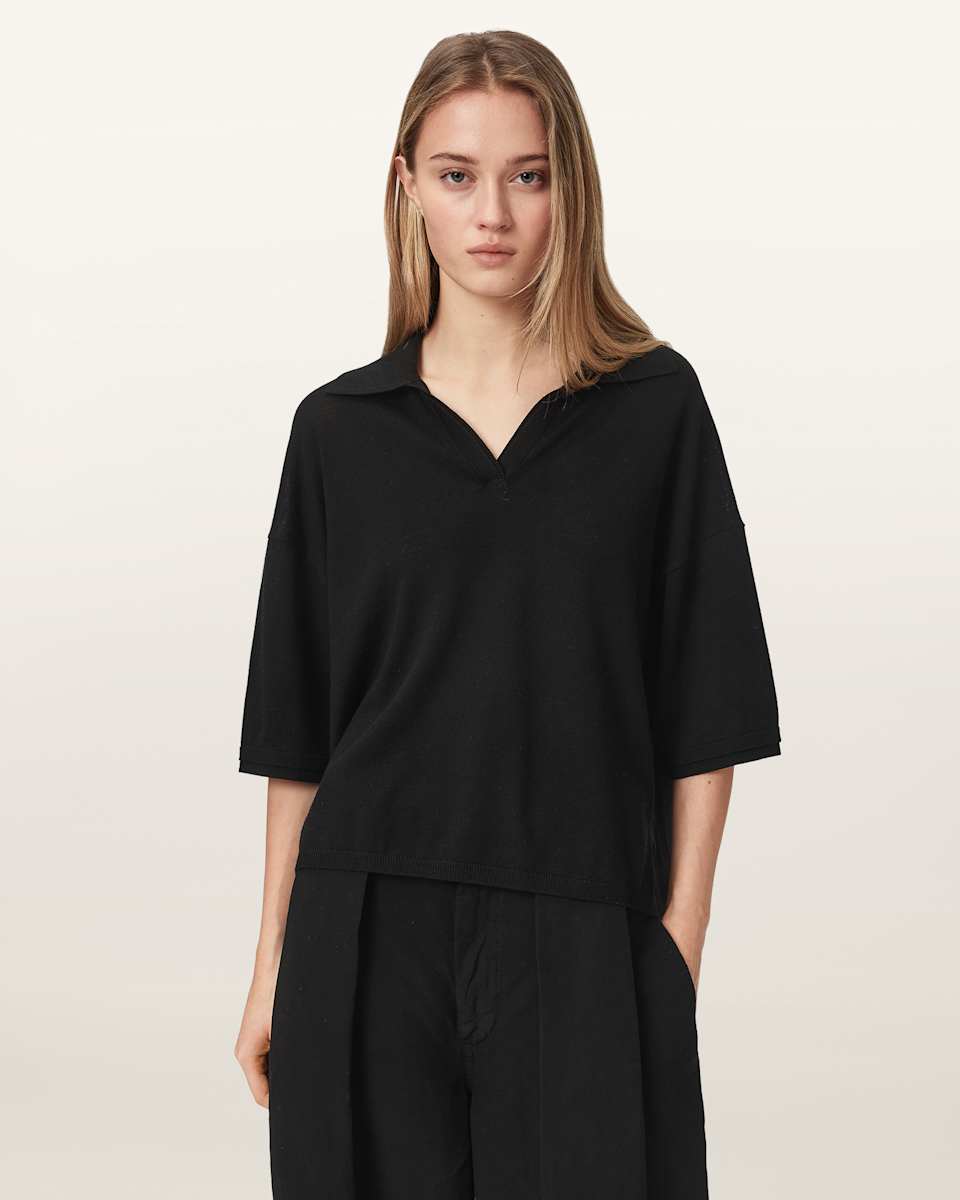 AllSaints Bern Short Sleeve Woven Wool Polo