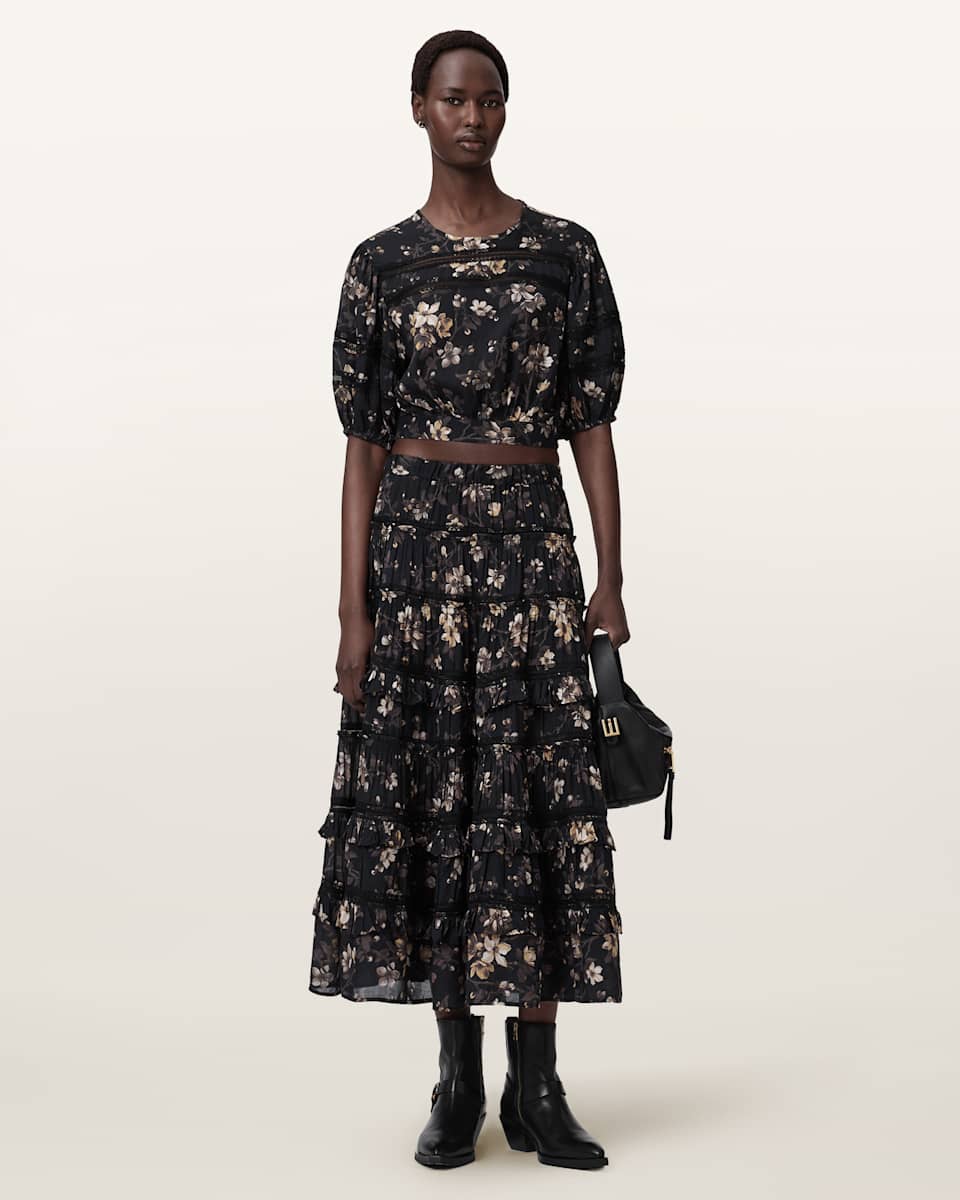 AllSaints Talia Printed Midi Skirt