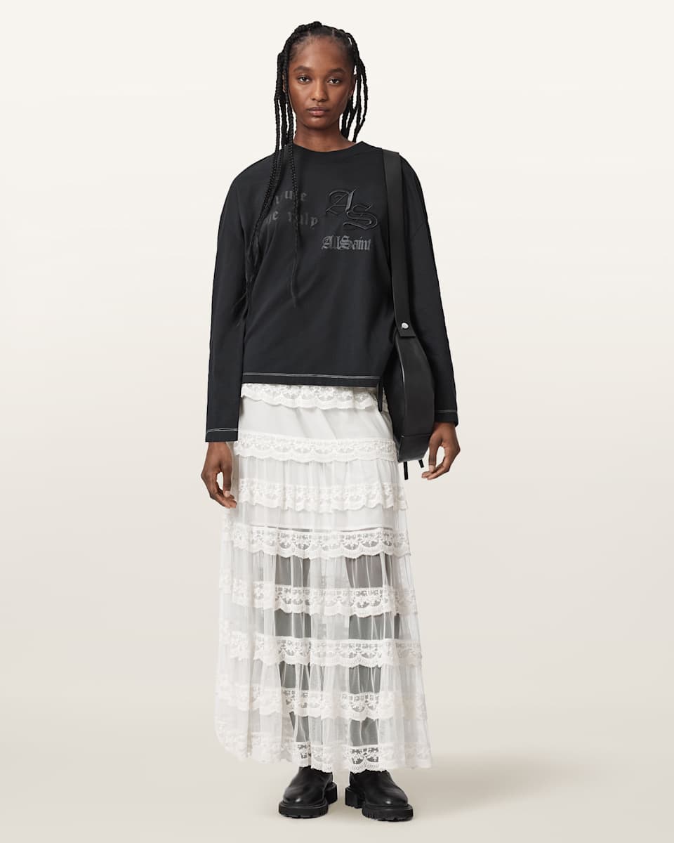 AllSaints Maggie Tiered Lace Maxi Skirt