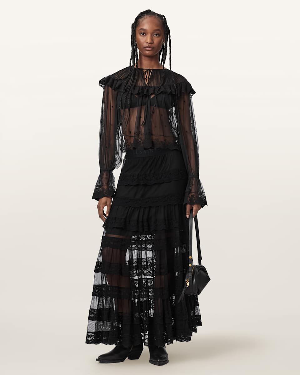 AllSaints Maggie Tiered Lace Maxi Skirt