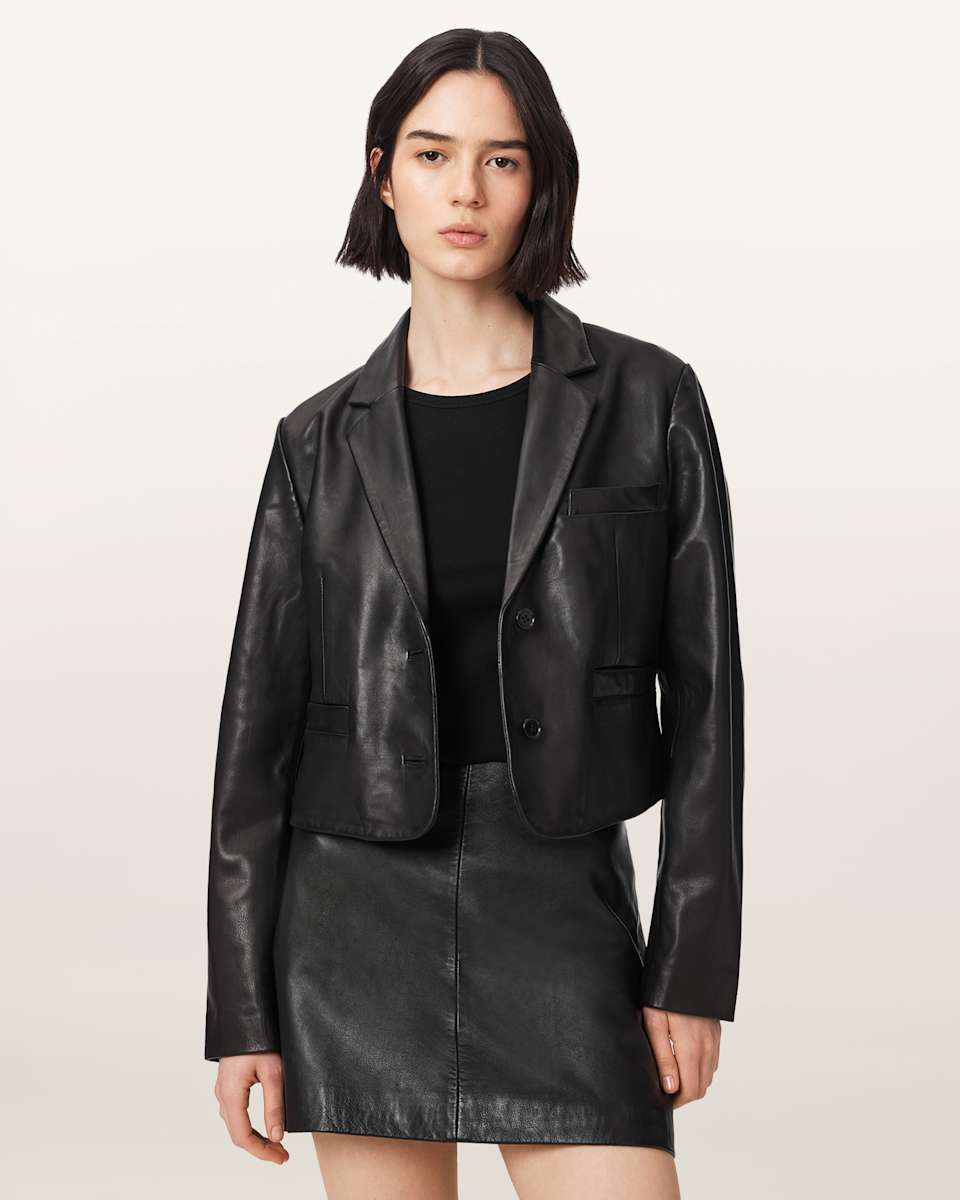 AllSaints Apton High Waisted Leather Blazer