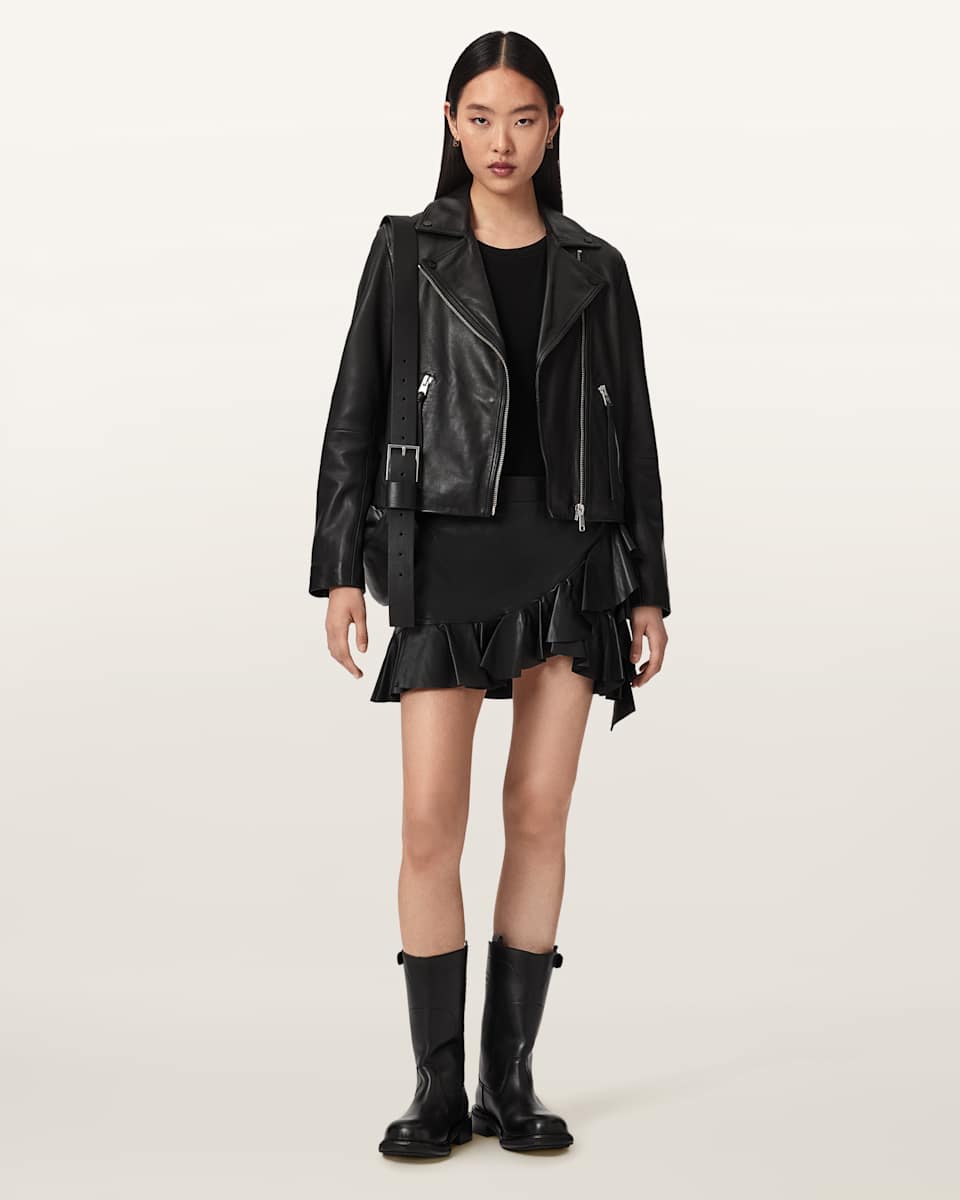 AllSaints Luana Asymmetric Leather Mini Skirt