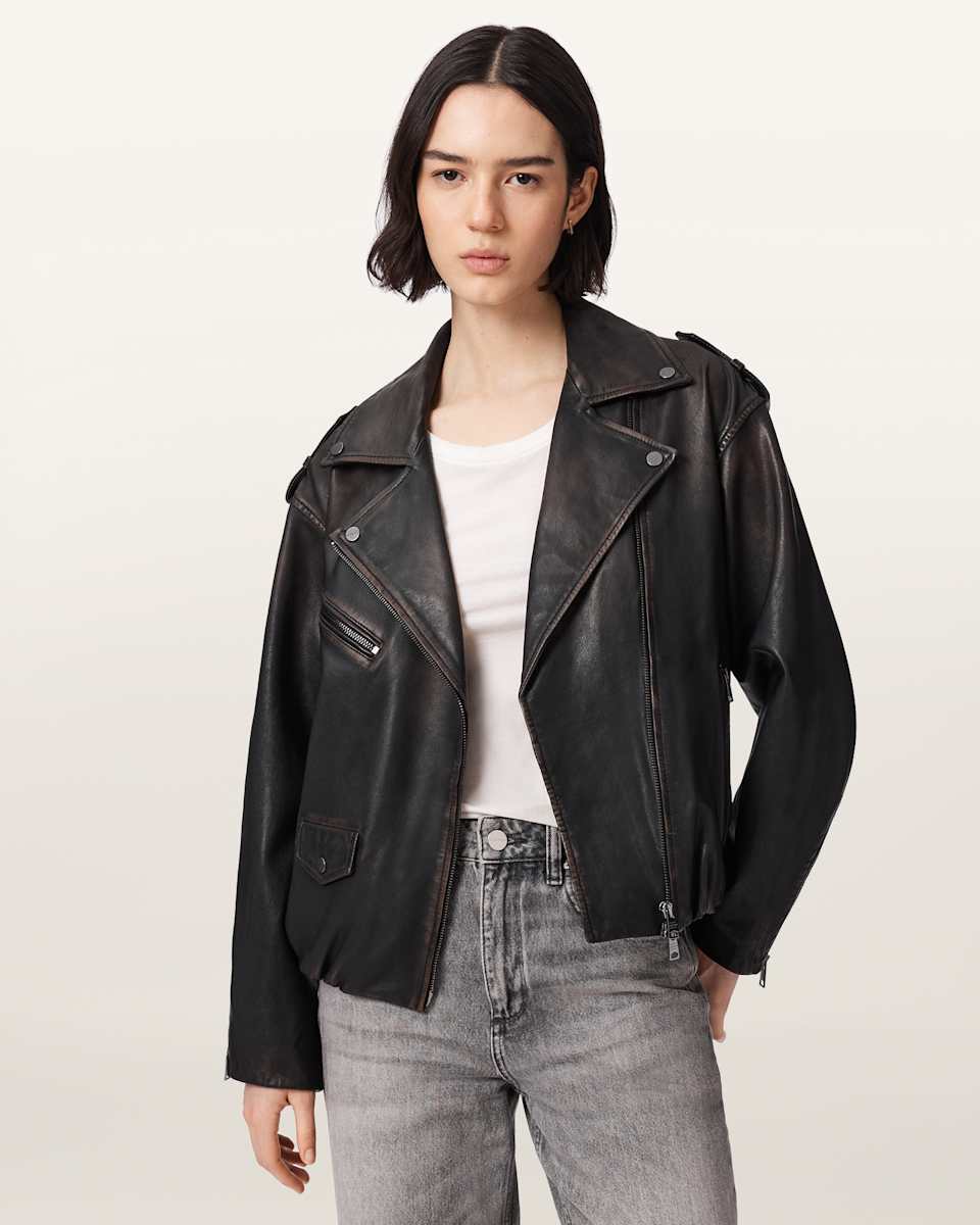 AllSaints Samina Relaxed Fit Leather Biker Jacket