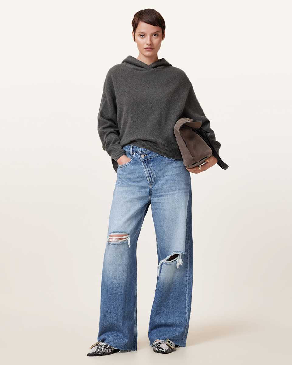 AllSaints Aki Wide Leg Crossover Denim Jeans