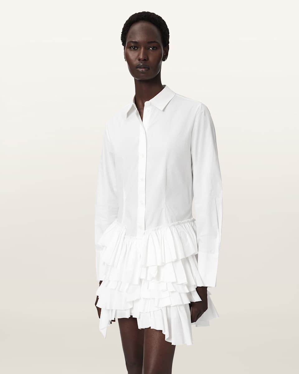 AllSaints Kristi Ruffle Cotton Shirt Dress