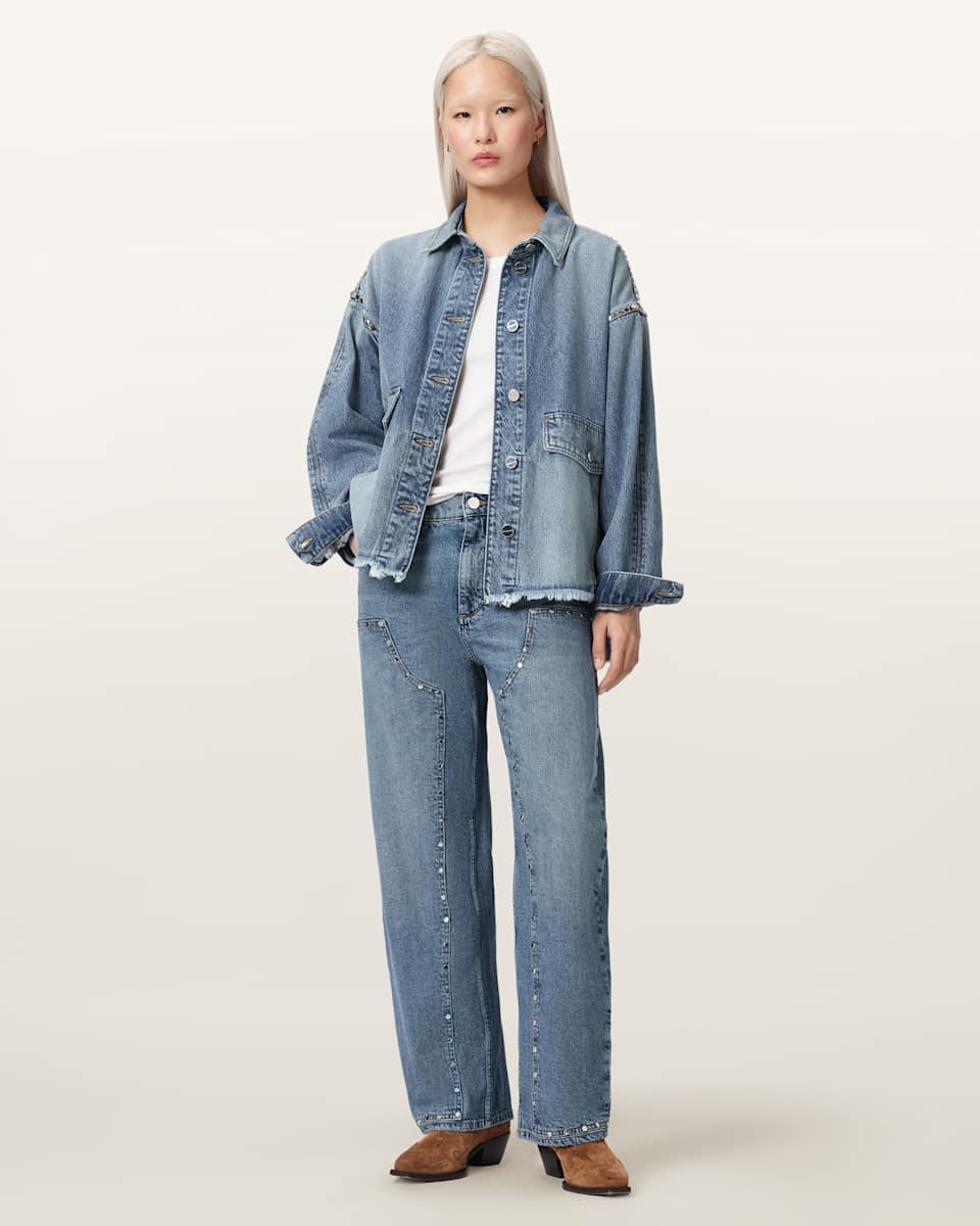 AllSaints Sadie Barrel Leg Stud Denim Jeans