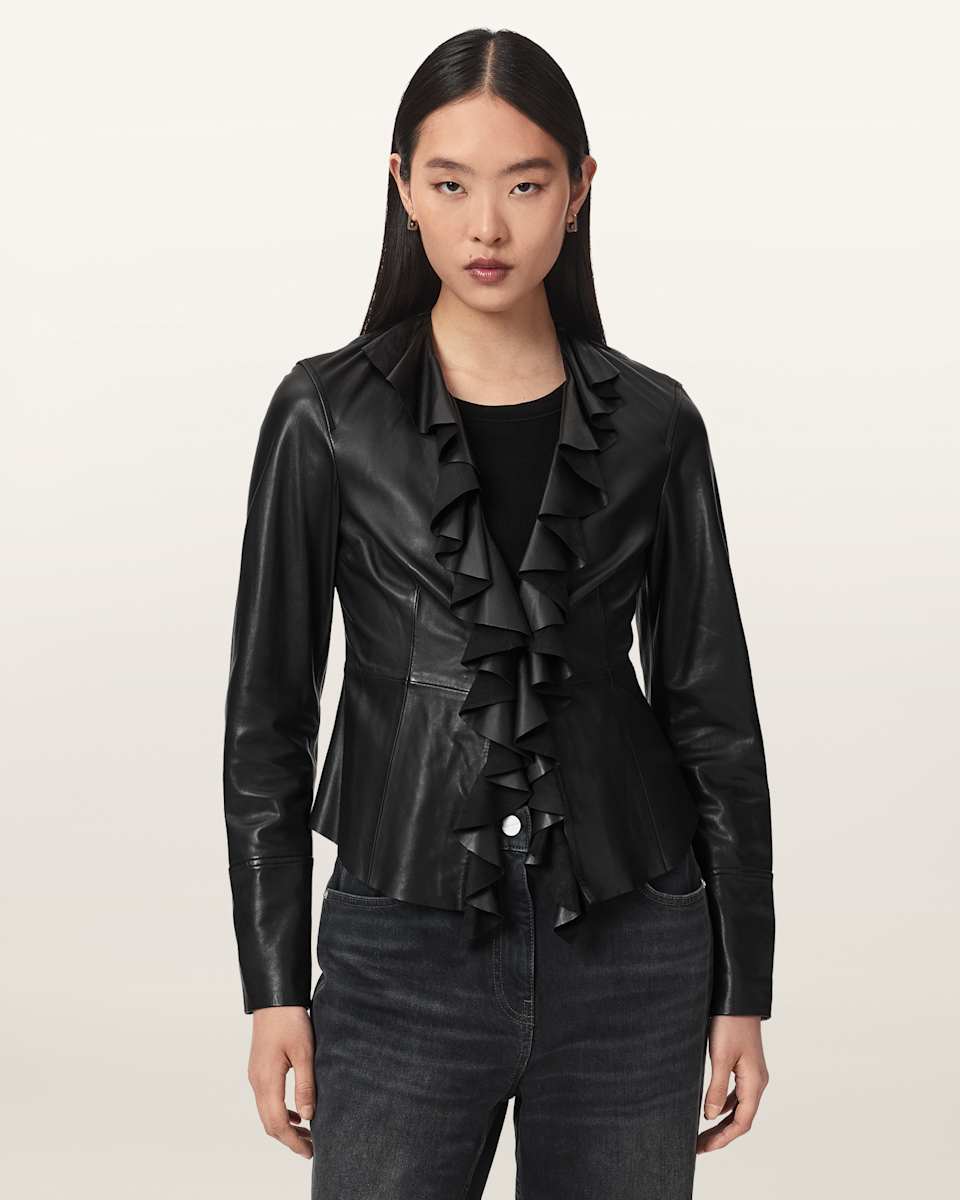 AllSaints Luana Slim Fit Pleated Leather Shirt