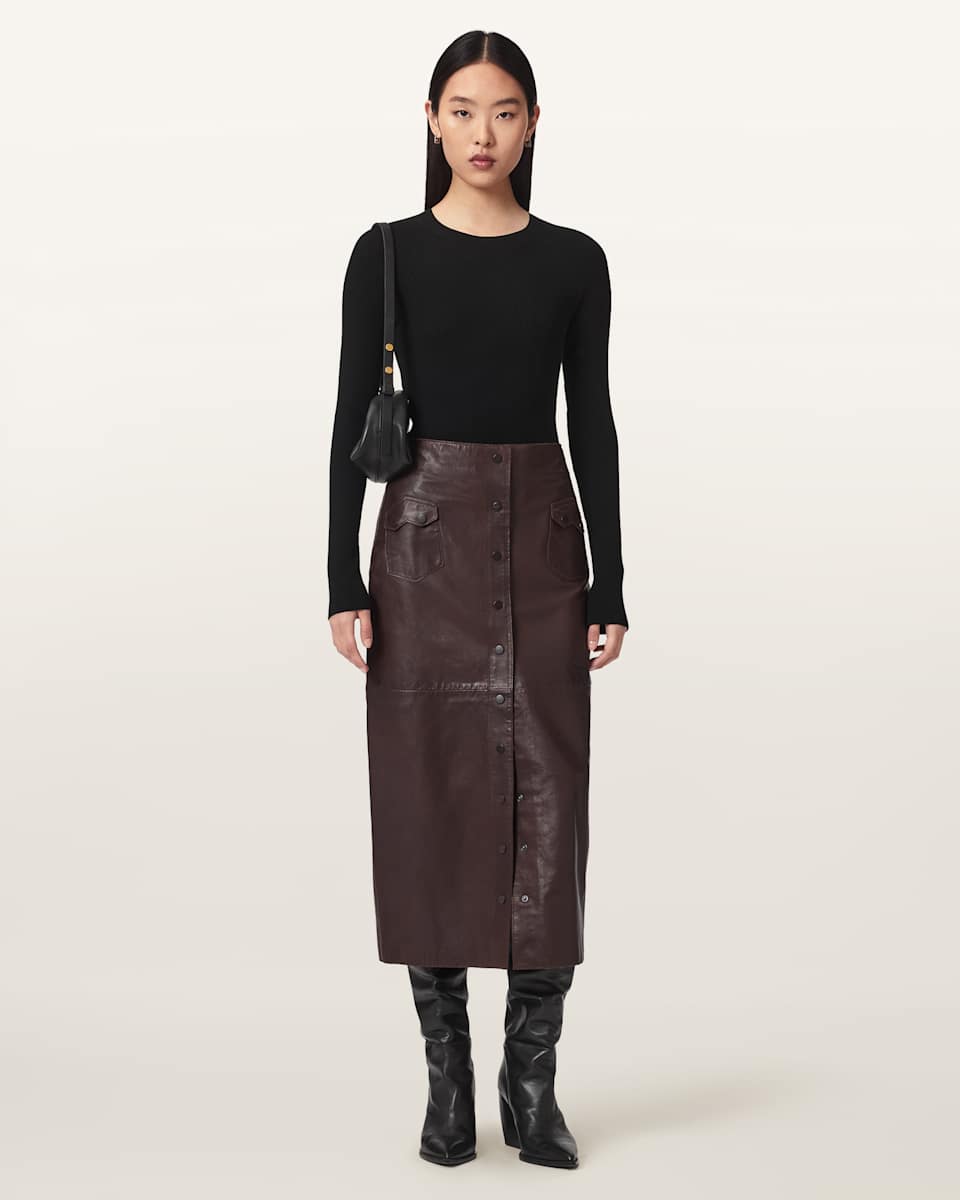 AllSaints Rock Leather Midi Skirt