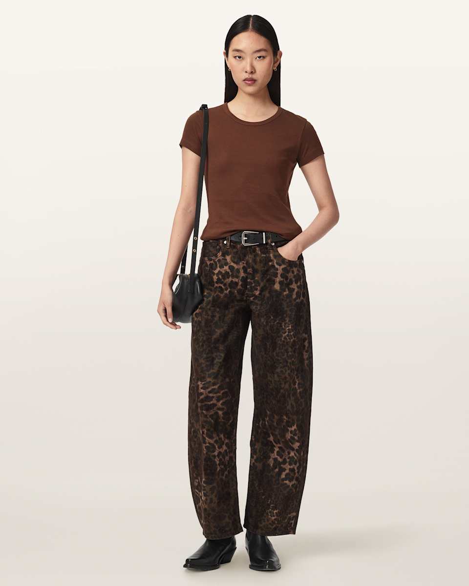 AllSaints Sadie Barrel Leg Leopard Print Denim Jeans