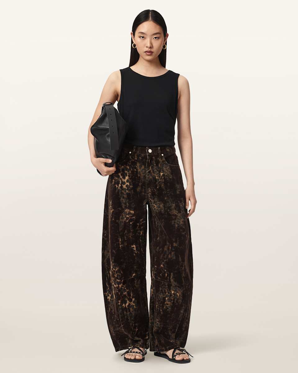 AllSaints Jett Leopard Print Barrel Leg Jeans
