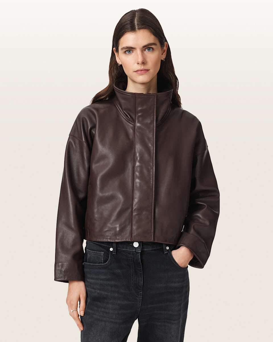 AllSaints Ryder Funnel Neck Leather Jacket