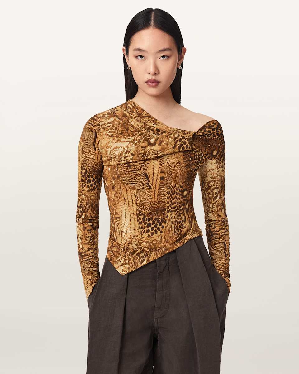 AllSaints Arlie Long Sleeve Off-The-Shoulder Top
