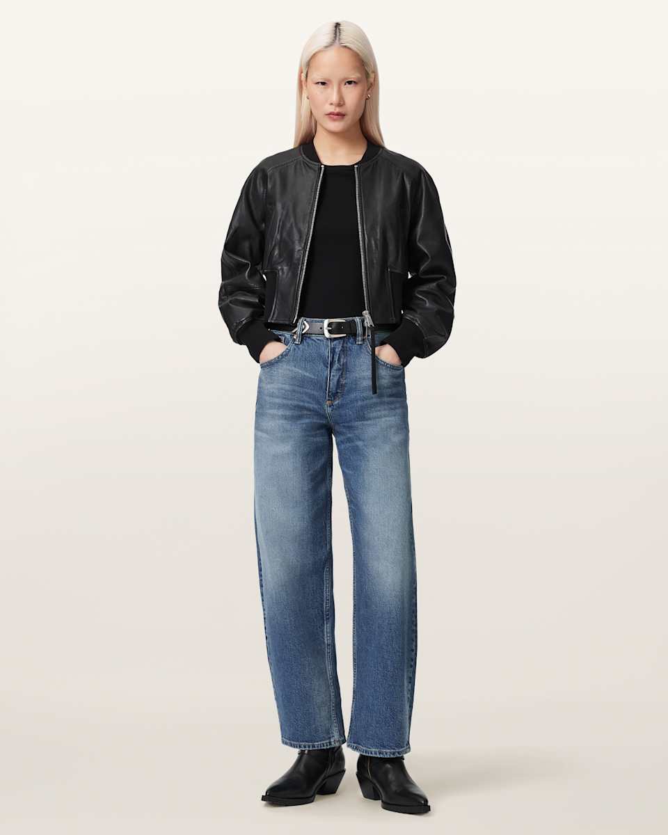 Suri Cropped Leather Bomber Jacket