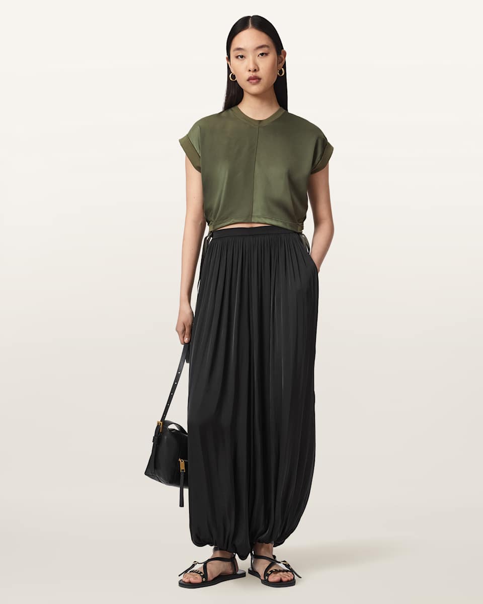 AllSaints Mira Cropped Satin Drawcord T-Shirt