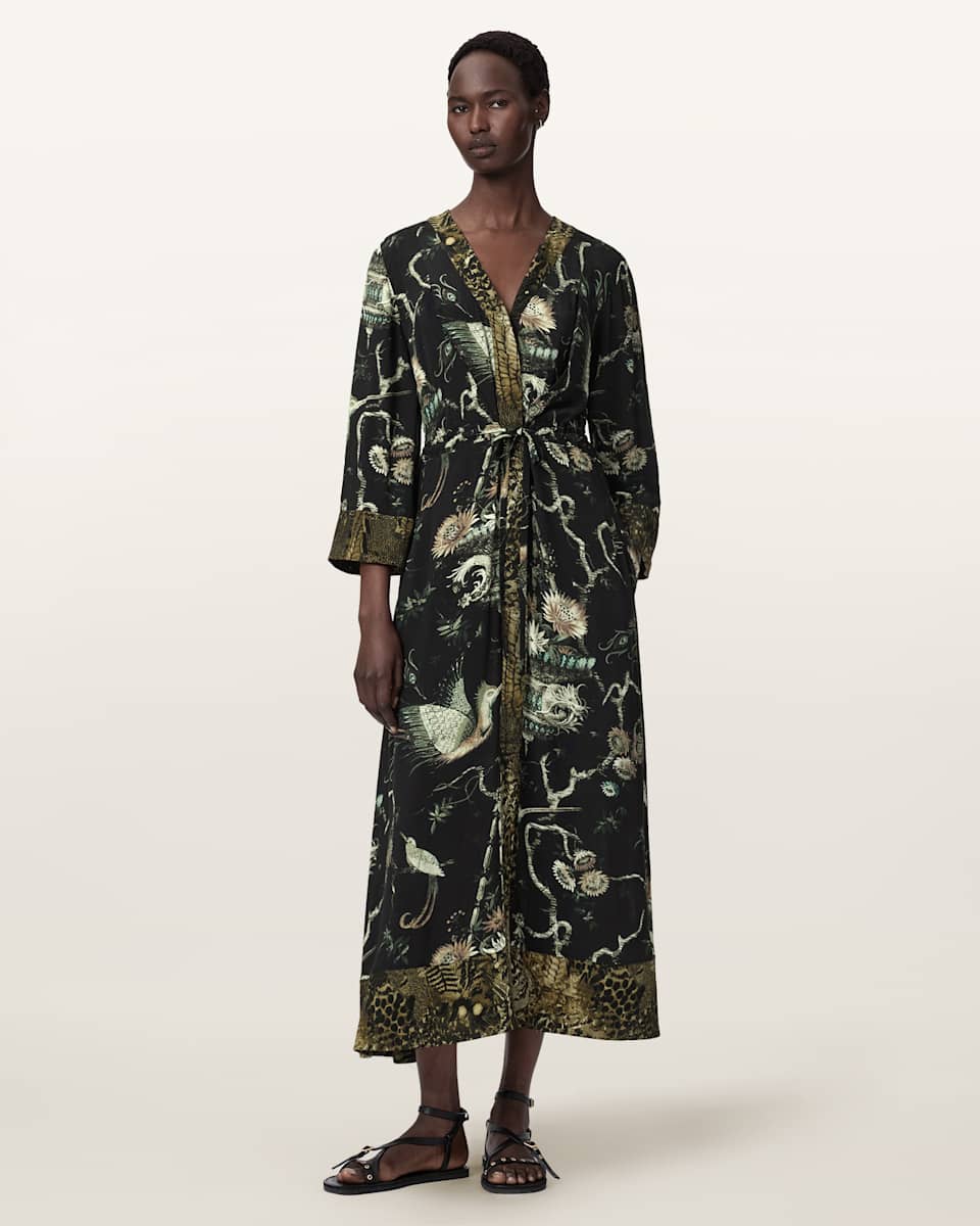 AllSaints Diana Contrast Print Midi Dress