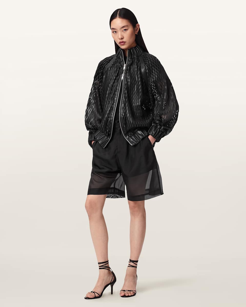 AllSaints Dual Relaxed Fit Leather Bomber Jacket