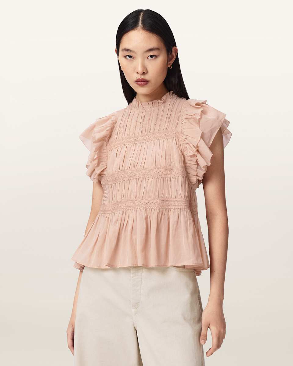 AllSaints Harriet Short Sleeve Ruched Relaxed Fit Top