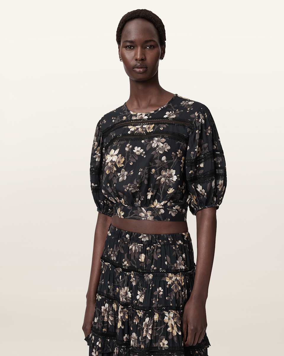 AllSaints Peony Lace Trim Cropped Top