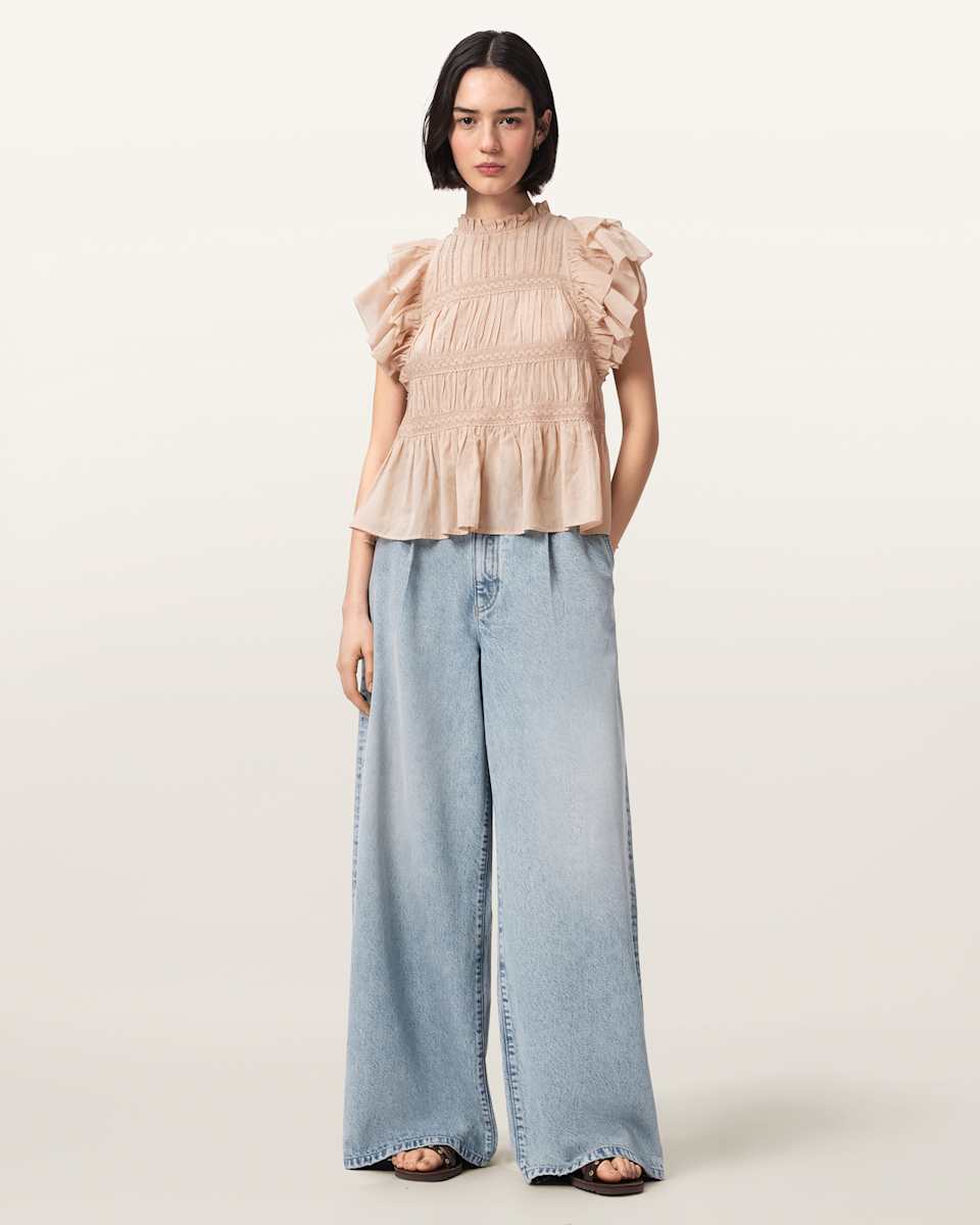 AllSaints Haze Wide Leg Pleated Jeans
