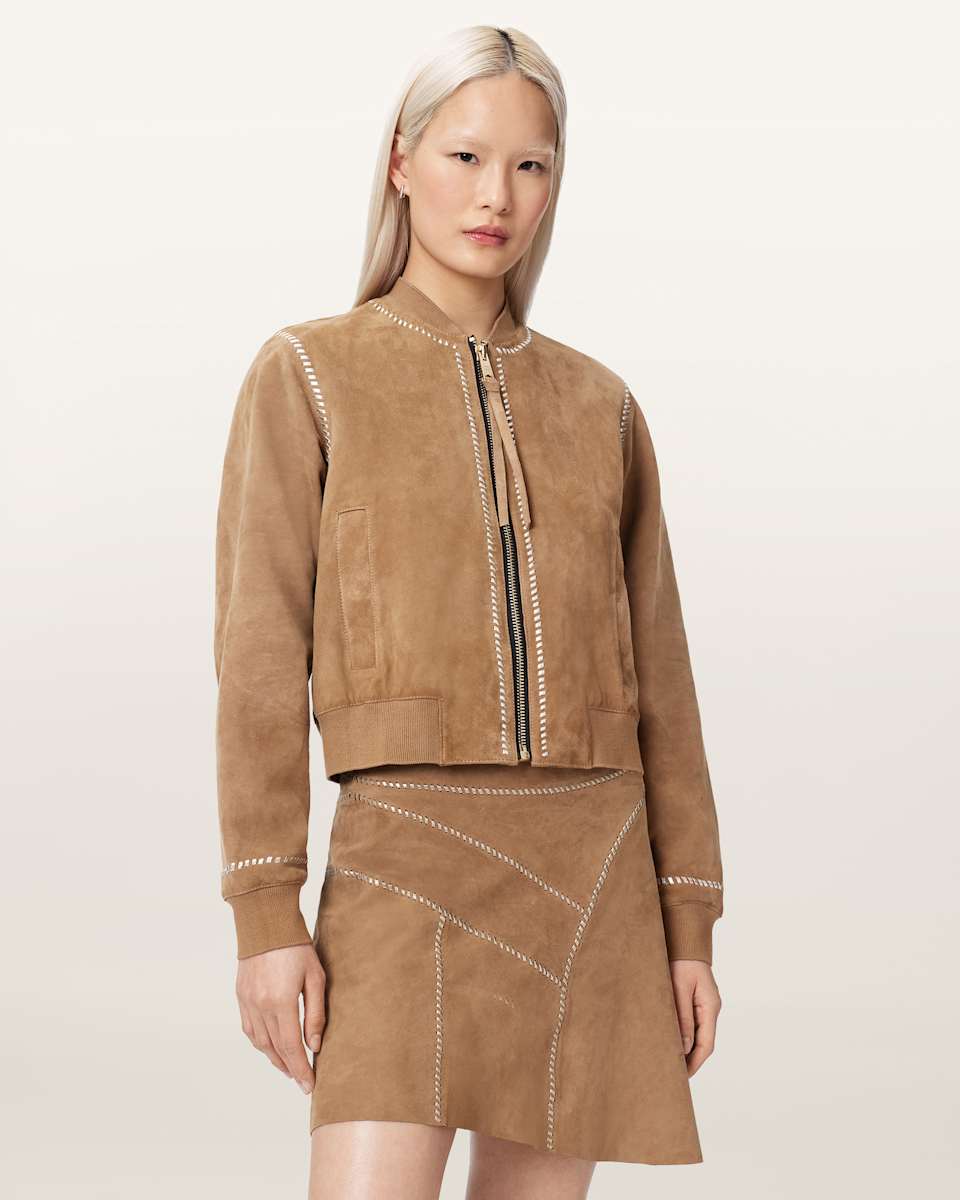 AllSaints Orten Whipstitch Suede Bomber Jacket
