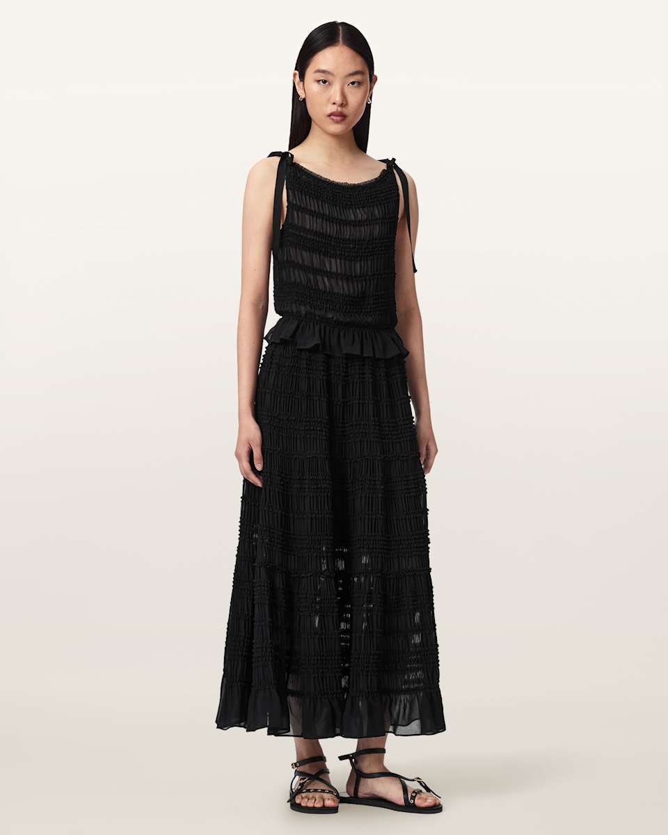 AllSaints Lotus Shirred Maxi Skirt