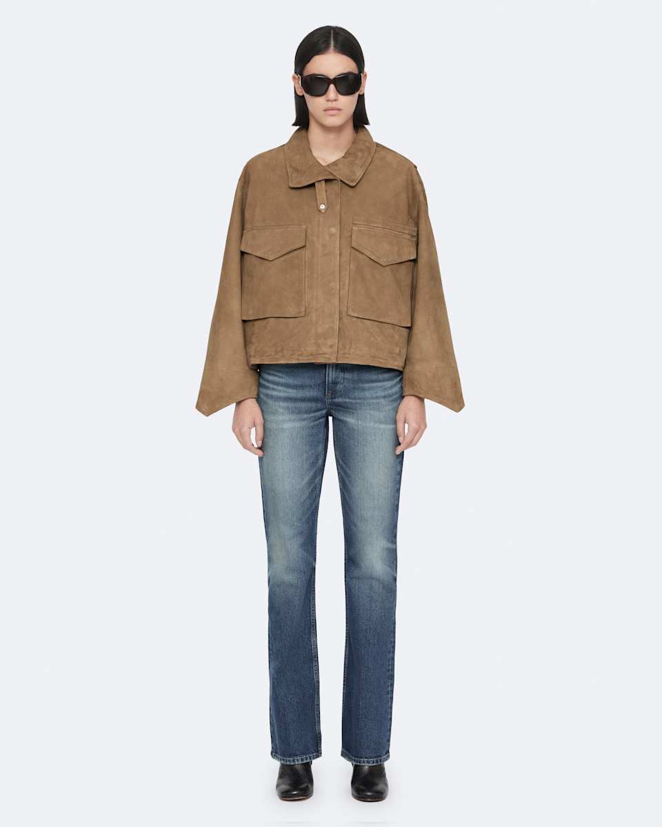 Clay Funnel Neck Suede Cropped Jacket