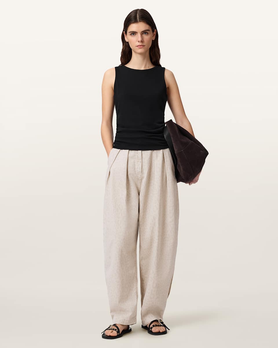 Becca Barrel Leg Denim Camo Pants