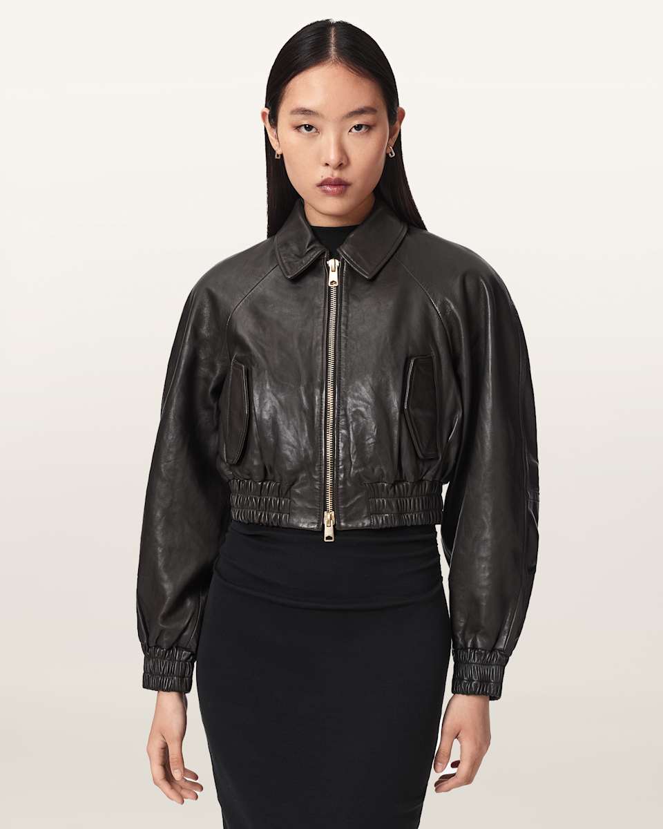 Anouk Cropped Leather Bomber Jacket